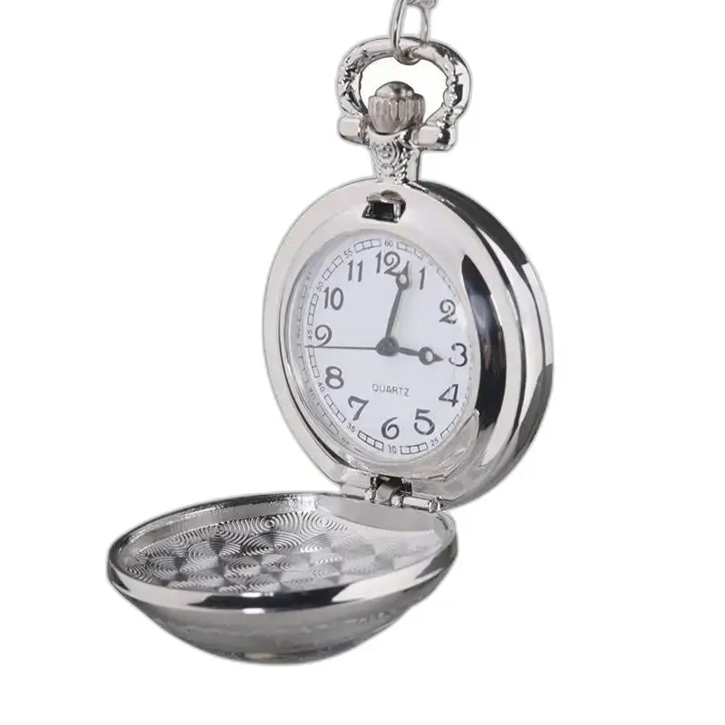 Gepersonaliseerde kettinghorloge voor heren en dames met open deksel in zilver