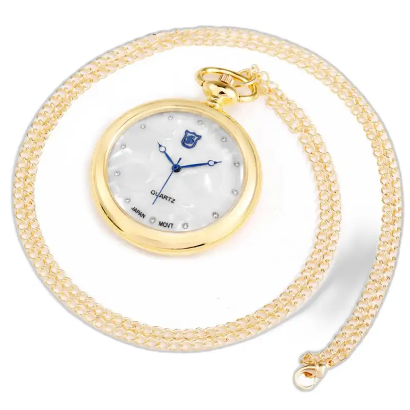 Modern dameshorloge met rozenkwartsketting, gouden zakhorloge en elegante ketting