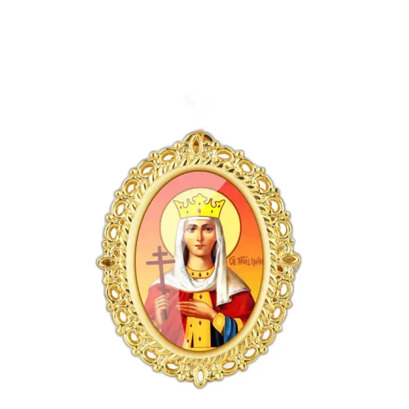 Gouden religieus icoon in een vintage Marie quartz kettinghorloge voor dames