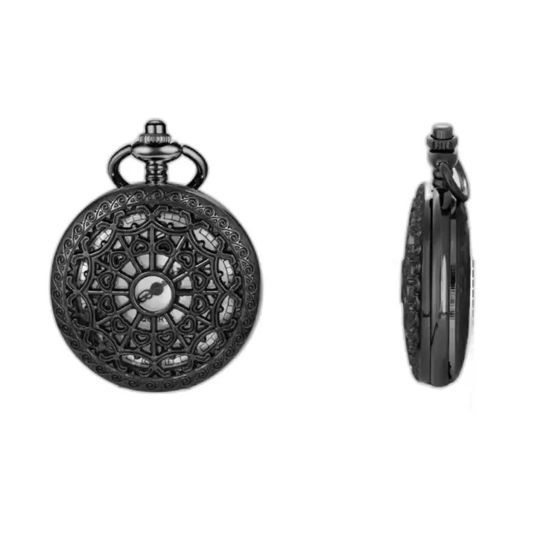Steampunk zwart quartz kettinghorloge voor dames, versierd met zwart en elegant