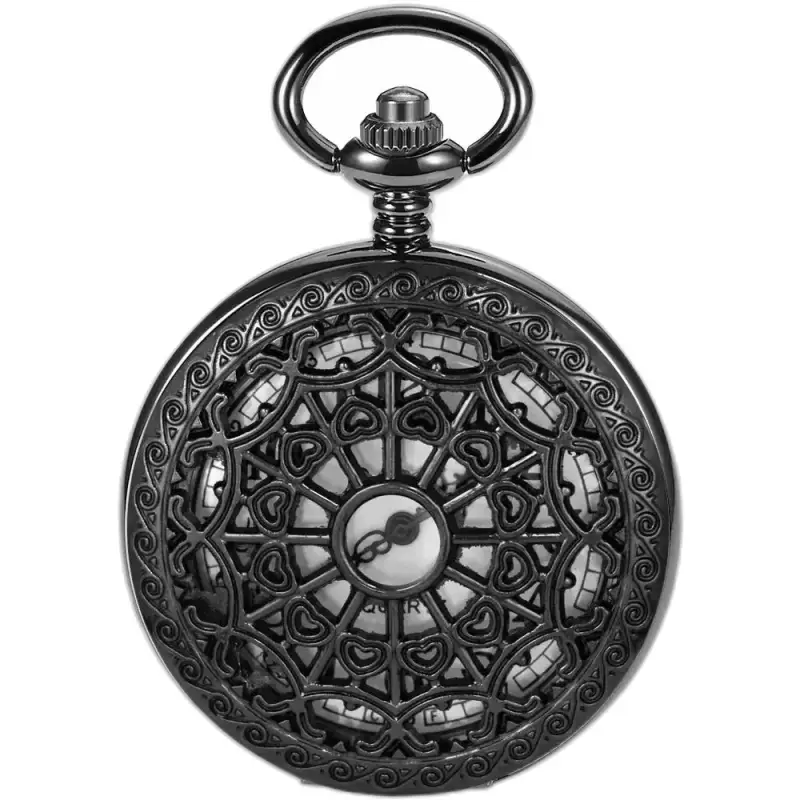 Zwart quartz kettinghorloge met een elegant steampunk zwart horlogeontwerp
