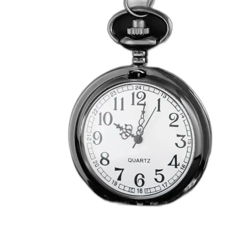 Steampunk zwart quartz dameskettinghorloge met een zwart metalen zakhorloge