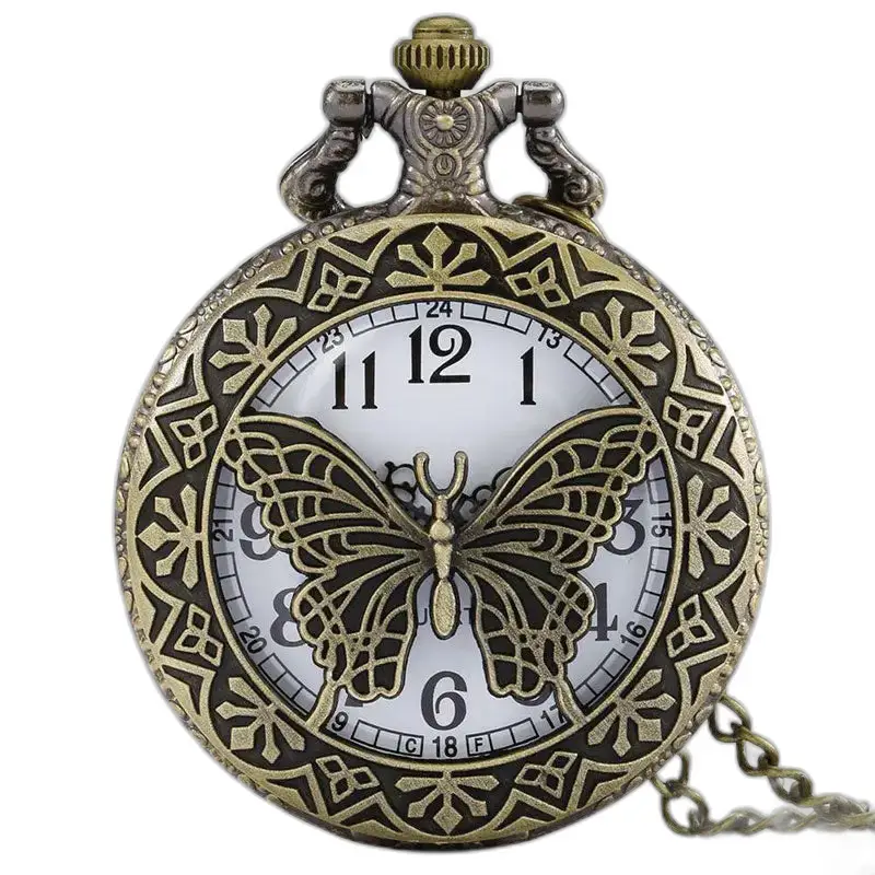 Vintage dameshorloge met vlinderkwartsketting en een sierlijk vlinderontwerp