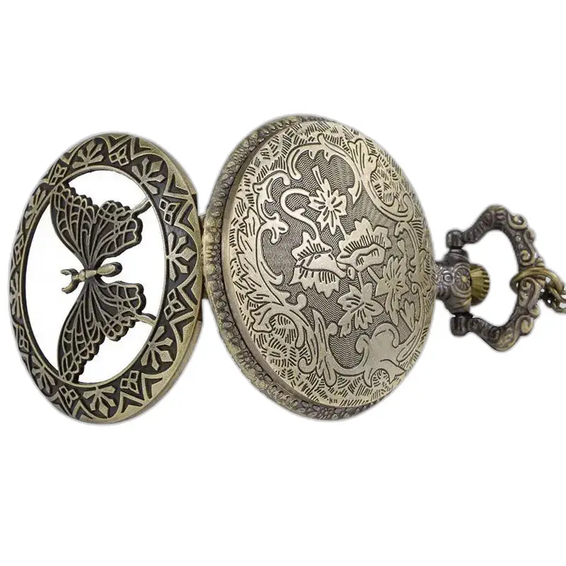 Vintage dameshorloge met vlinderkwartsketting en een sierlijk vlinderontwerp
