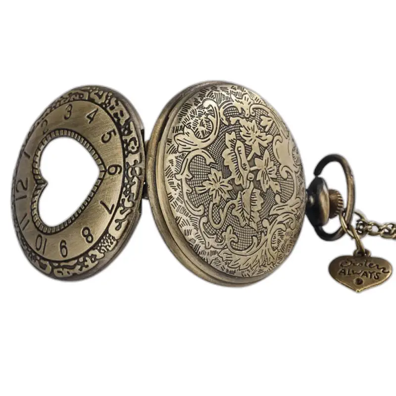 Retro bronzen hartkwarts kettinghorloge, elegante sierlijke bronzen fob