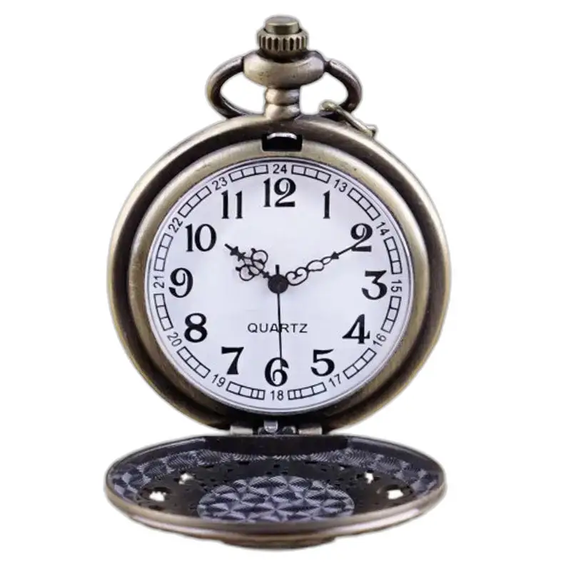 Vintage bronzen dameskettinghorloge met open wijzerplaat en bronzen afwerking