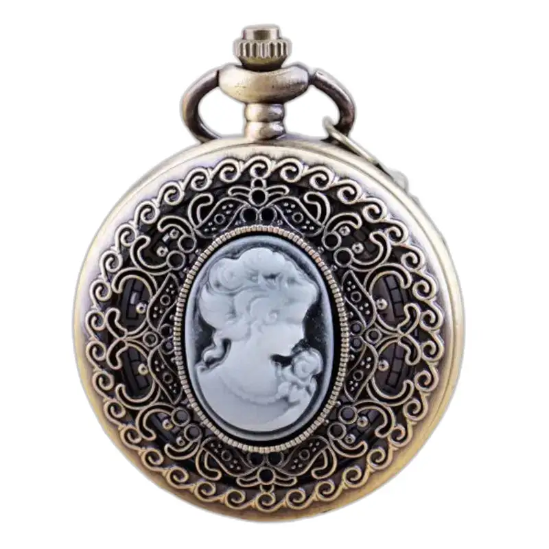 Vintage dames quartz kettinghorloge brons met zilveren sierlijke kettinghorloge
