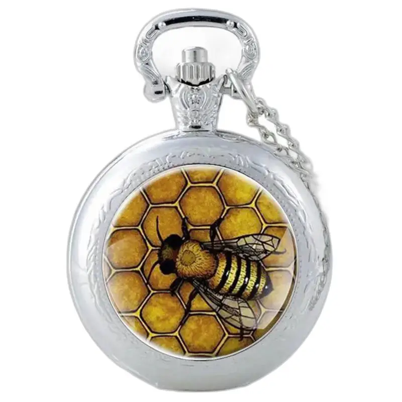 Queen Bee kettinghorloge met zilveren bijenkorf en bijenmotief