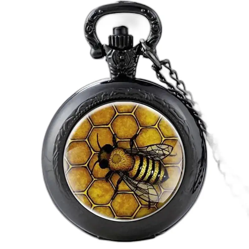 Vintage Queen Bee kettinghorloge met zwart horlogeontwerp en bijen