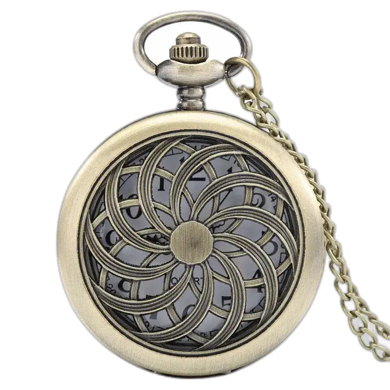 Retro bronzen kettinghorloge met decoratieve wijzerplaat en quartz uurwerk
