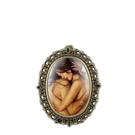 Ovaal ingelijste erotische kunst op een romantisch kettinghorloge voor mannen en vrouwen
