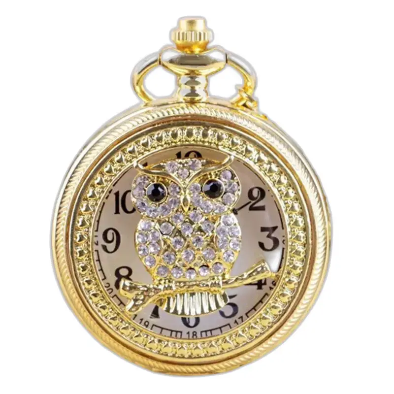 Pretty Owls Vintage roze kettinghorloge voor dames met gouden uilkettinghorloge