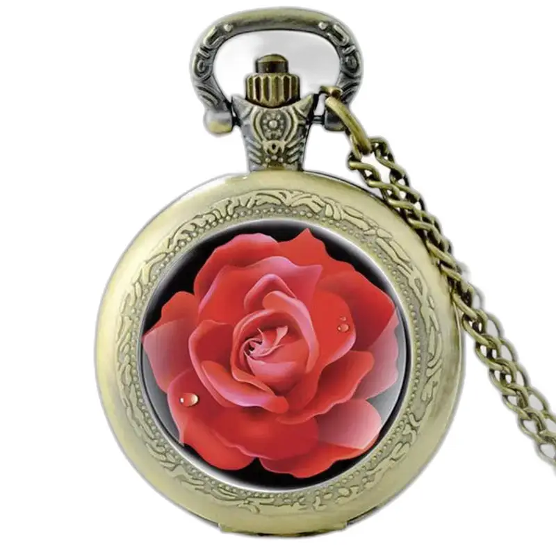 Vintage rode roos kettinghorloge met ketting, een elegant en uniek accessoire