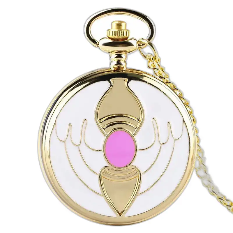 Vintage Sakura kettinghorloge met gouden, witte en roze edelsteenhorloge