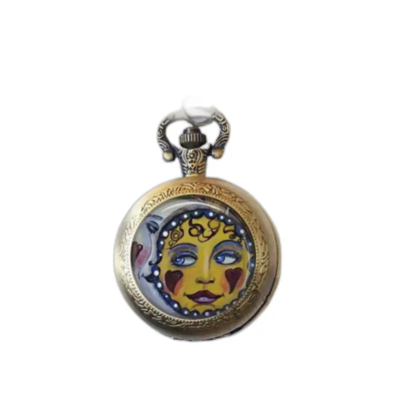Soleil Collier-horloge in brons en roestvrij staal met zon- en maanwijzerplaat