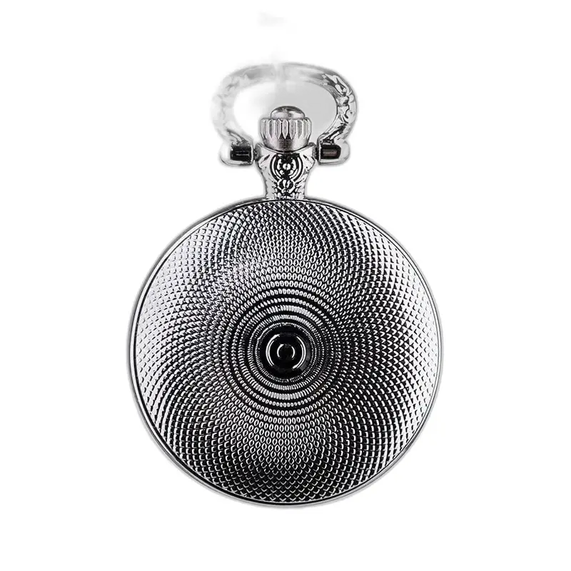 Vintage zilveren steampunk kettinghorloge met elegante zilveren getextureerde achterkant