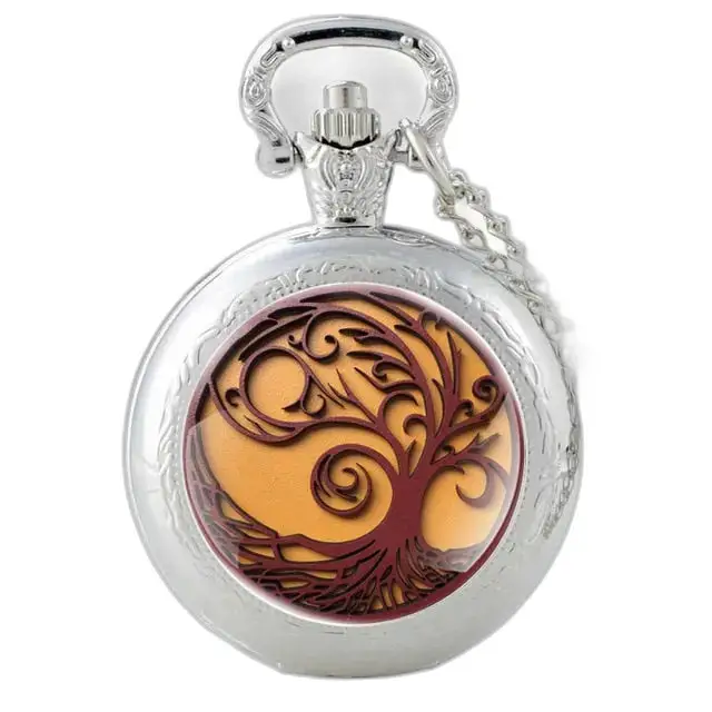 Vintage kettinghorloge met levensboom-design in elegant zilver