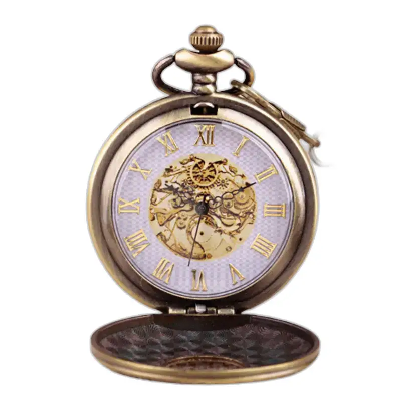 Vintage antiek gouden collierhorloge met Romeinse cijfers en zichtbaar mechanisme