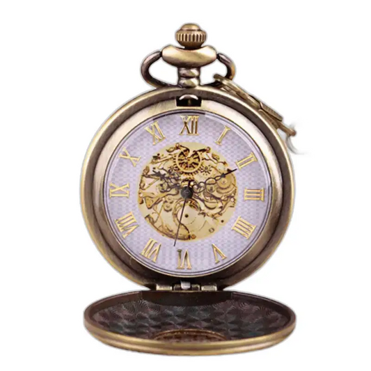 Vintage antiek gouden collierhorloge met Romeinse cijfers en zichtbaar mechanisme