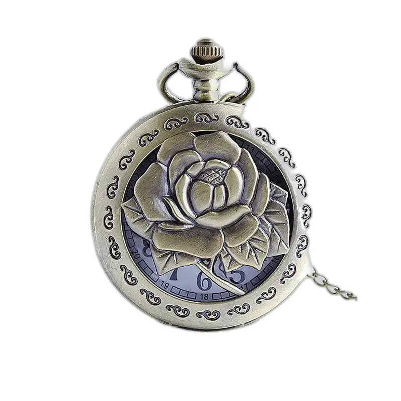 Vintage bronzen kettinghorloge met rozenbloem en antiek kettinghorloge met rozenpatroon