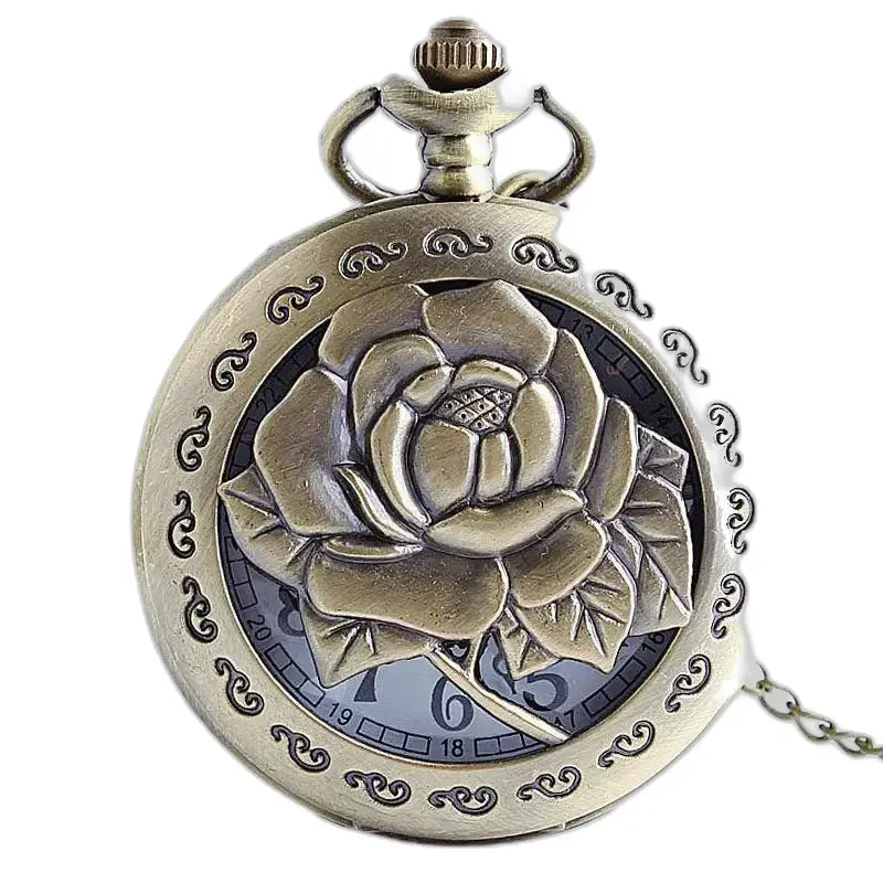 Vintage bronzen rozenbloemkettinghorloge met een elegant bronzen roosontwerp