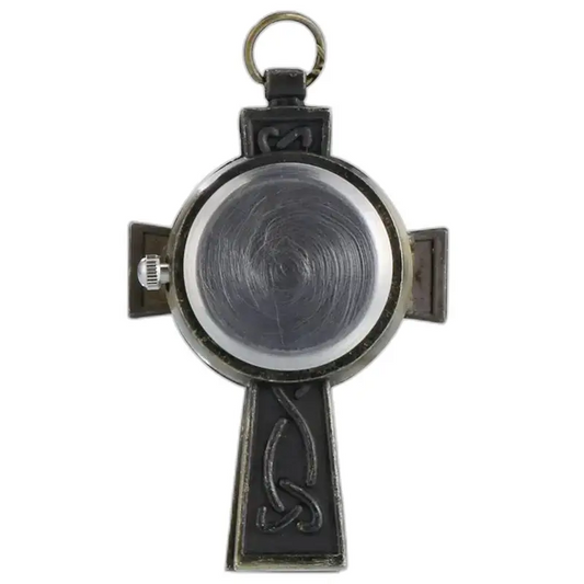 Vintage bronzen kruiskettinghorloge met elegante Keltische kruishanger