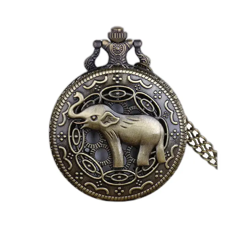 Bronzen olifant zakhorloge Vintage olifant kettinghorloge witte wijzerplaat elegant