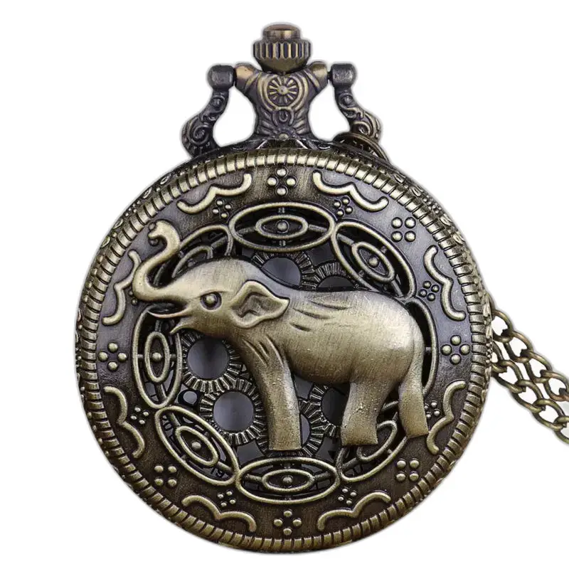 Vintage olifantenkettinghorloge met witte wijzerplaat en bronzen afwerking