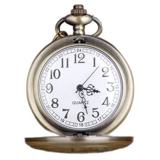 Vintage olifantenkettinghorloge met witte wijzerplaat en elegant antiek ontwerp