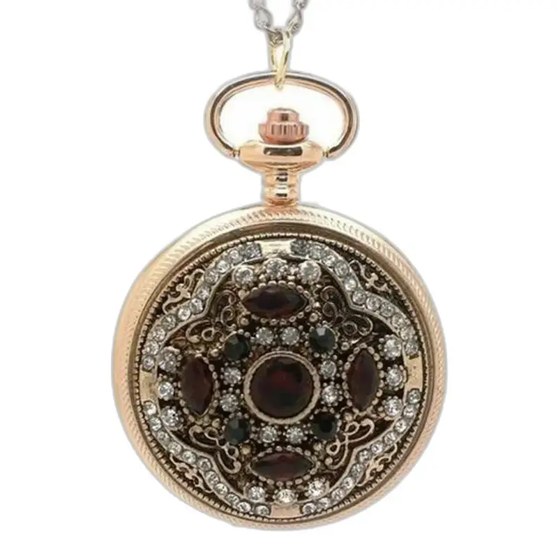 Sierlijke zakhorlogehanger van Vintage dameskettinghorloge met edelstenen