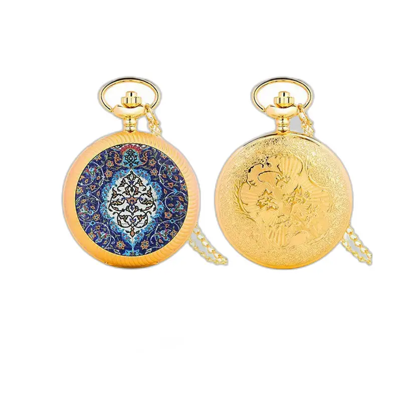 Twee gouden zakhorloges, vintage wit bloemenkettinghorloge met quartz uurwerk