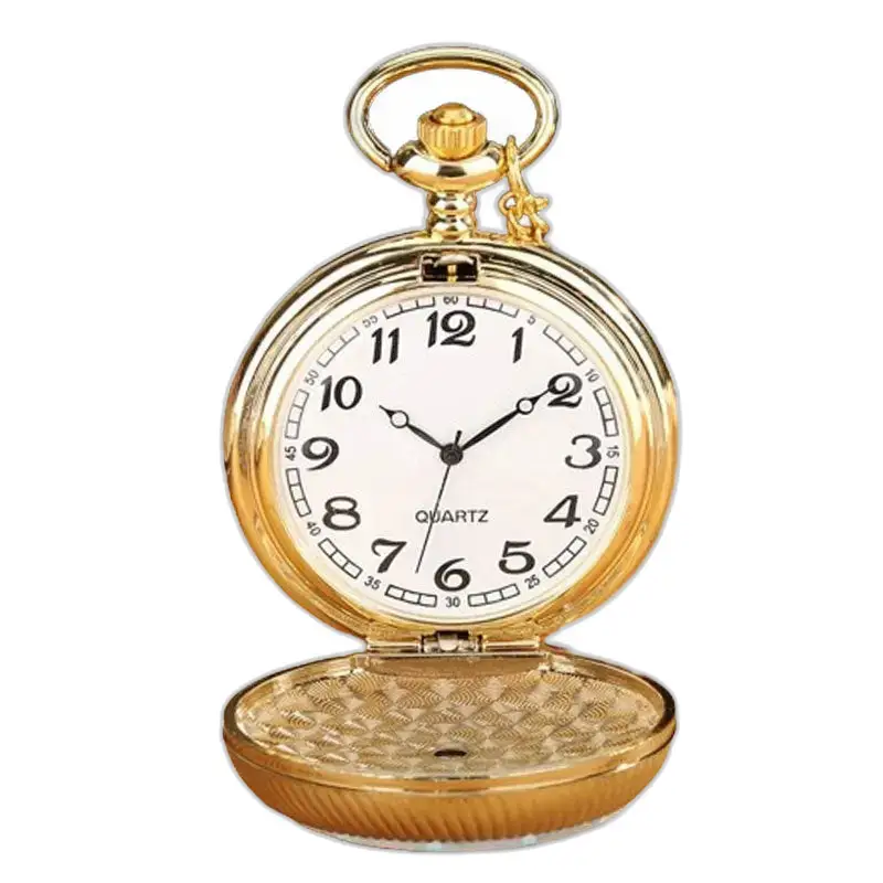 Vintage gouden kettinghorloge met witte bloemen, kwartsmechanisme en gouden afwerking