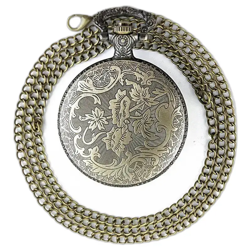 Vintage quartz dames herenkettinghorloge met sierlijke bronzen ketting