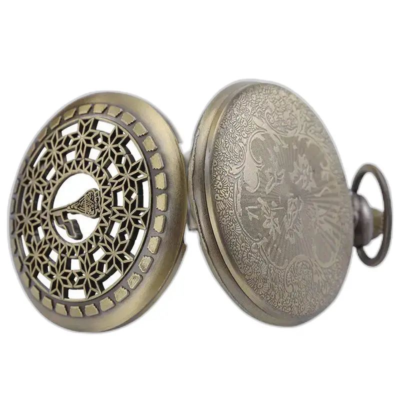 Sierlijk bronzen zakhorloge in prachtig retro vintage bloemenkettinghorloge