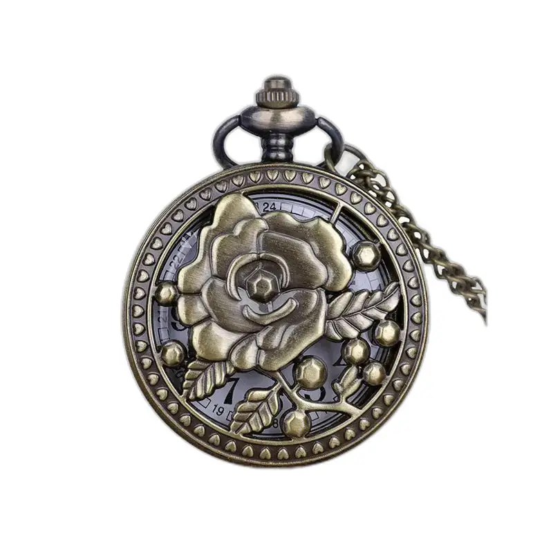 Vintage Rose Flower Bronze kettinghorloge met een delicate roosvormige wijzerplaat
