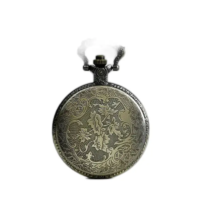 Vintage stijl rond bronzen kettinghorloge met een elegante sierlijke bronzen kast