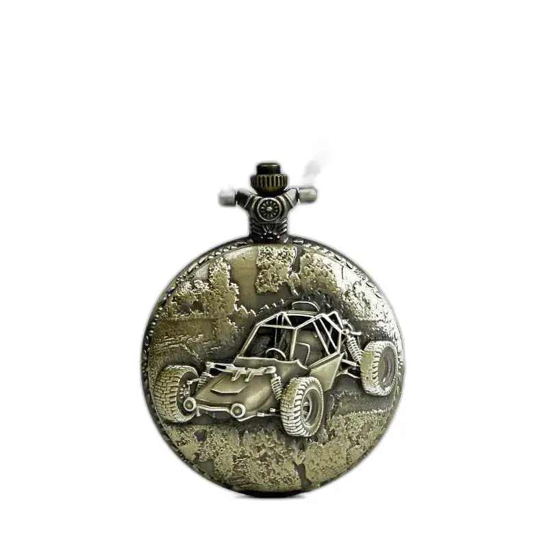 Vintage stijl rond bronzen kettinghorloge met buggy-ontwerp in bronskleur