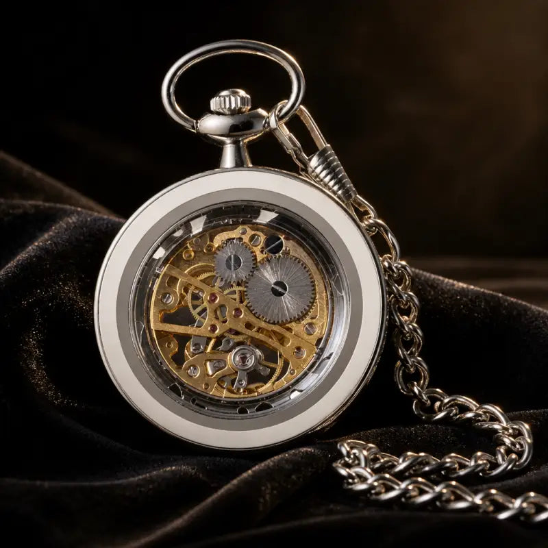 Luxe zilveren skelet mechanisch zakhorloge - Univers Gousset