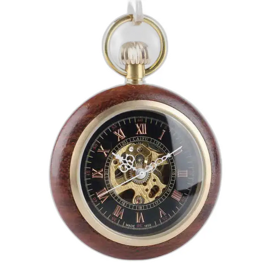 Bubinga Wood-zakhorloge met quartz uurwerk en bruin-gouden afwerking