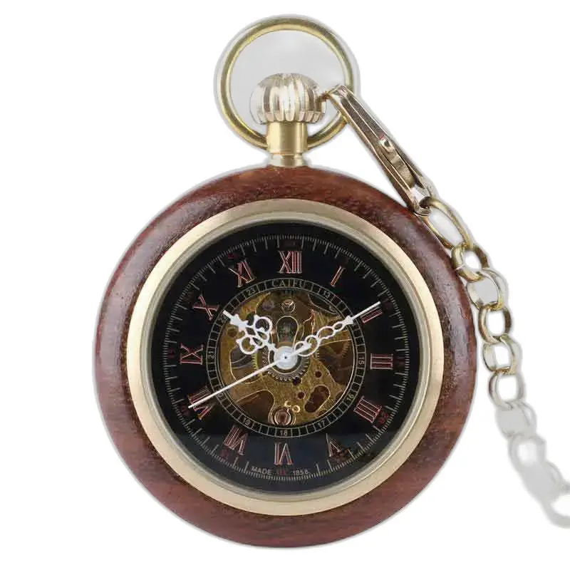Bubinga Wood zakhorloge met quartz uurwerken en zichtbare tandwielen