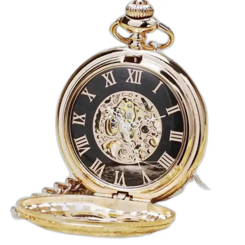 Luxe gouden smaragd zakhorloge met een elegante gouden wijzerplaat