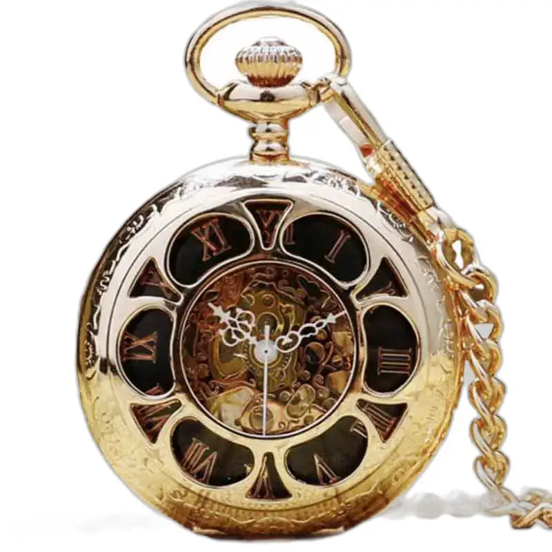 Luxe gouden smaragd zakhorloge in goud met verfijnde ketting
