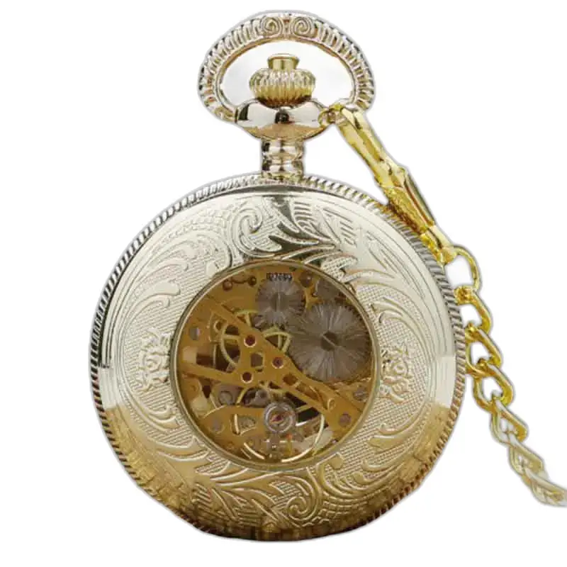 Luxe Diamond Pocket Watch, gouden mechanisch horloge met ketting