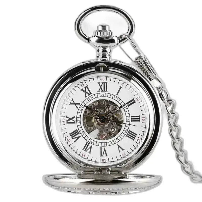 Luxe zilveren diamanten zakhorloge, elegant en verfijnd