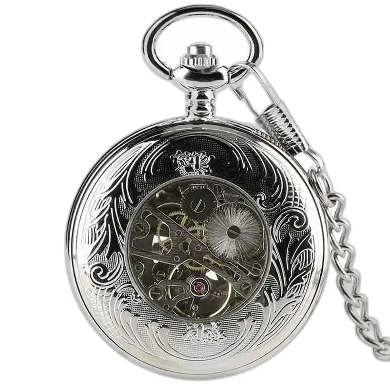 Luxe Silver Diamond Gusset-zakhorloge met zichtbaar mechanisme