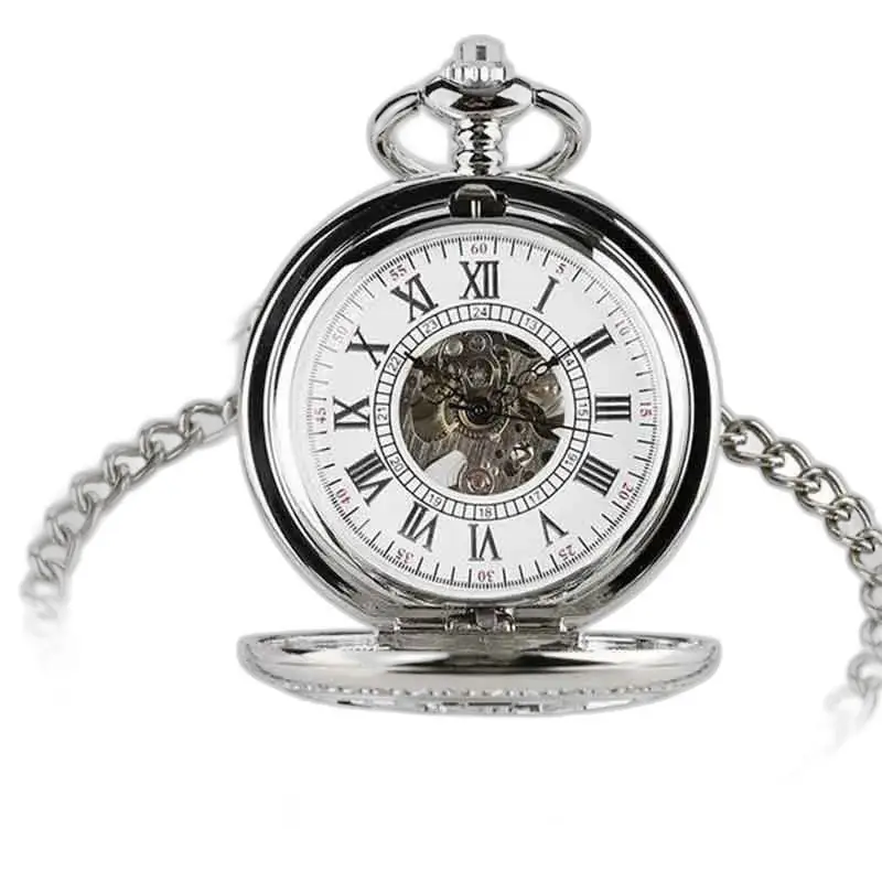 Luxe zilveren diamanten zakhorloge met elegante zilveren ketting