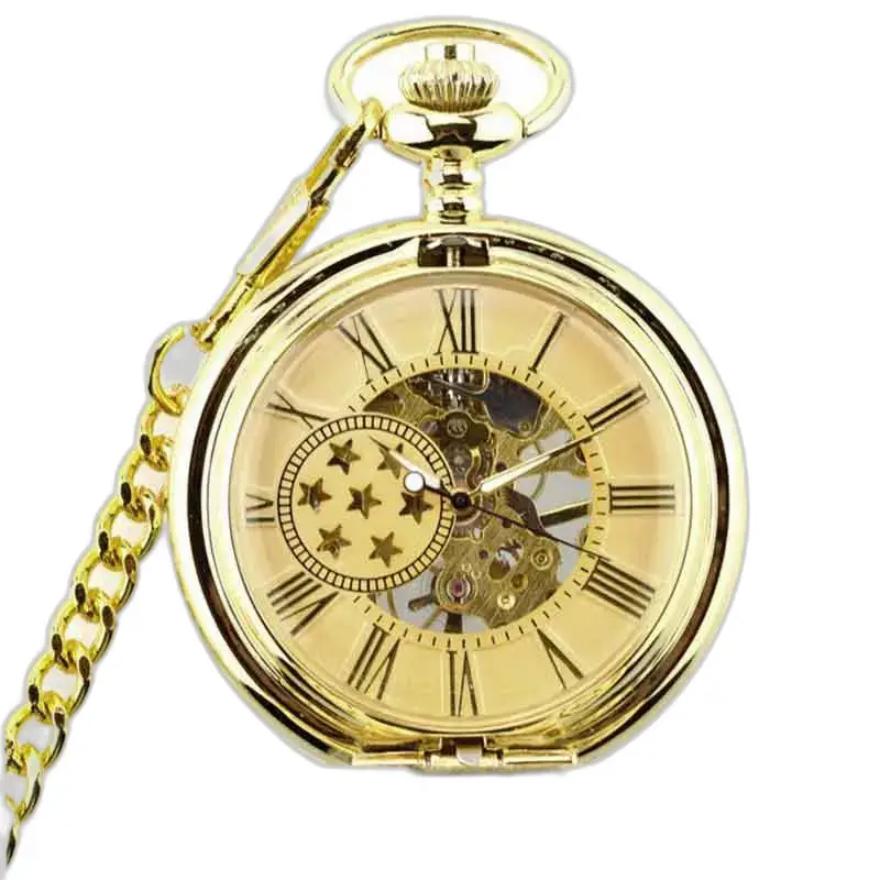 Luxe gouden Lolite zakhorloge met ketting en gouden afwerking