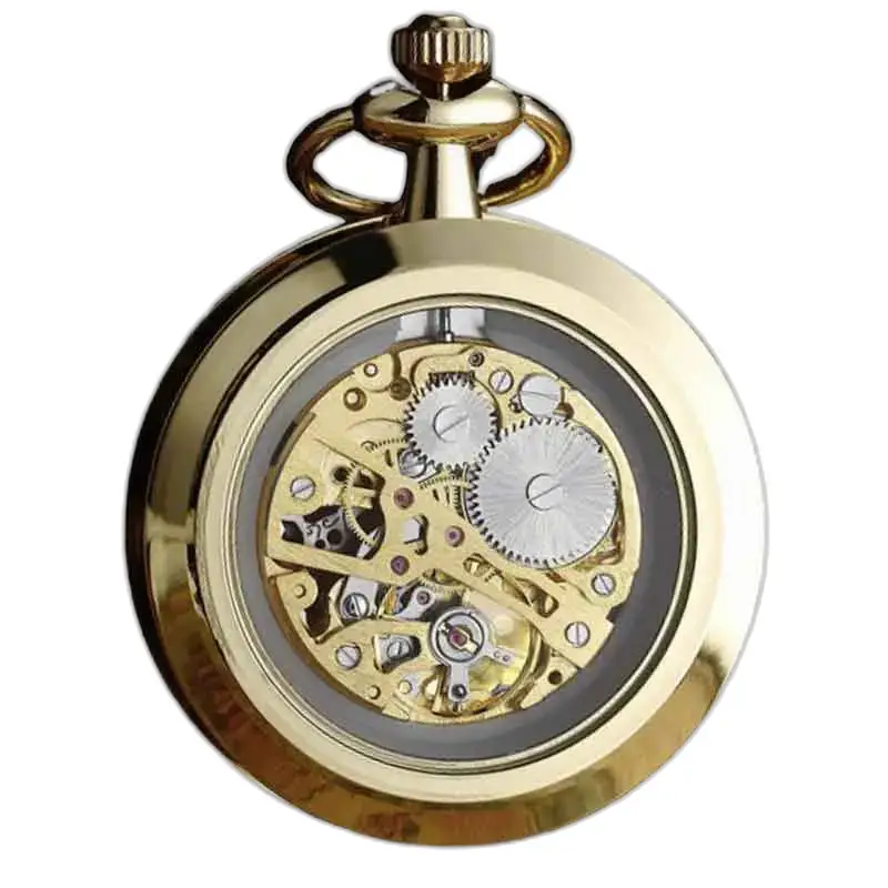 Luxe gouden Ruby Gusset-zakhorloge met een mechanische gouden wijzerplaat