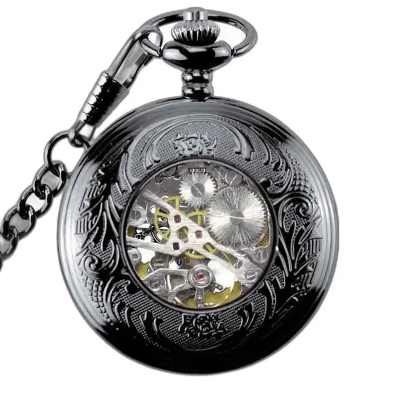 Steampunk Chrome Fob-zakhorloge met een strak sierlijk zwart ontwerp
