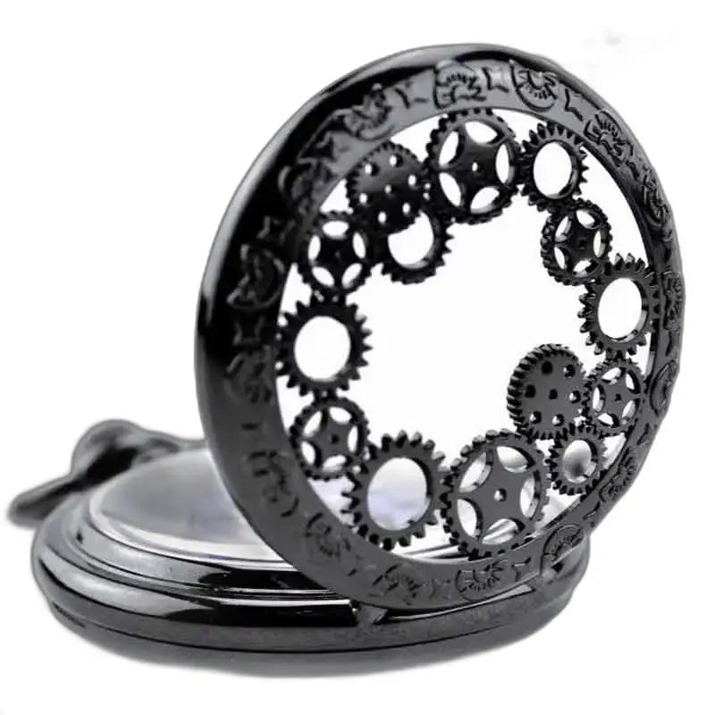 Steampunk Chrome Gusset zakhorloge met zwart horloge in vintage design